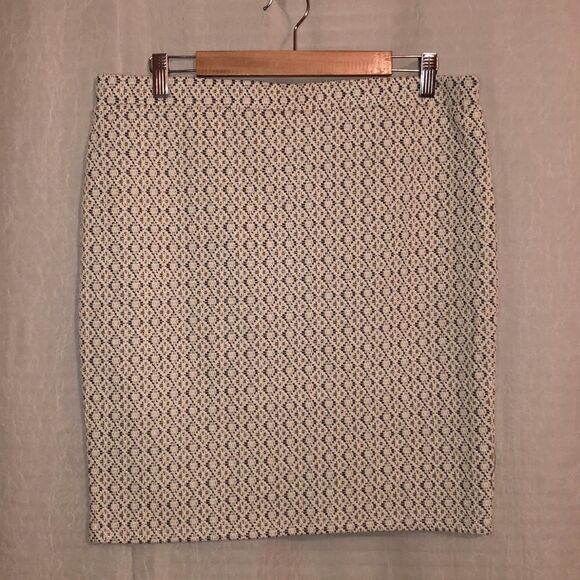 Melissa Paige L Ivory Black Gold Diamond Print Knit Pencil Skirt - Picture 1 of 8